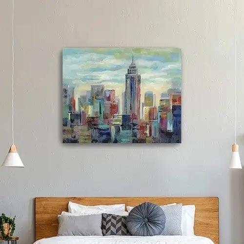 30" x 24" Vibrant NYC Skyline Canvas Wall Art - Homeroots - Flyclothing LLC