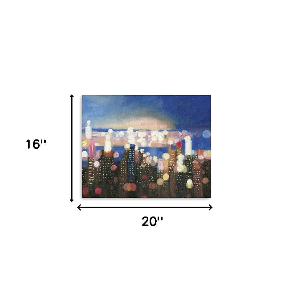 20" x 16" Watercolor City Lights on the Horizon Canvas Wall Art - Homeroots