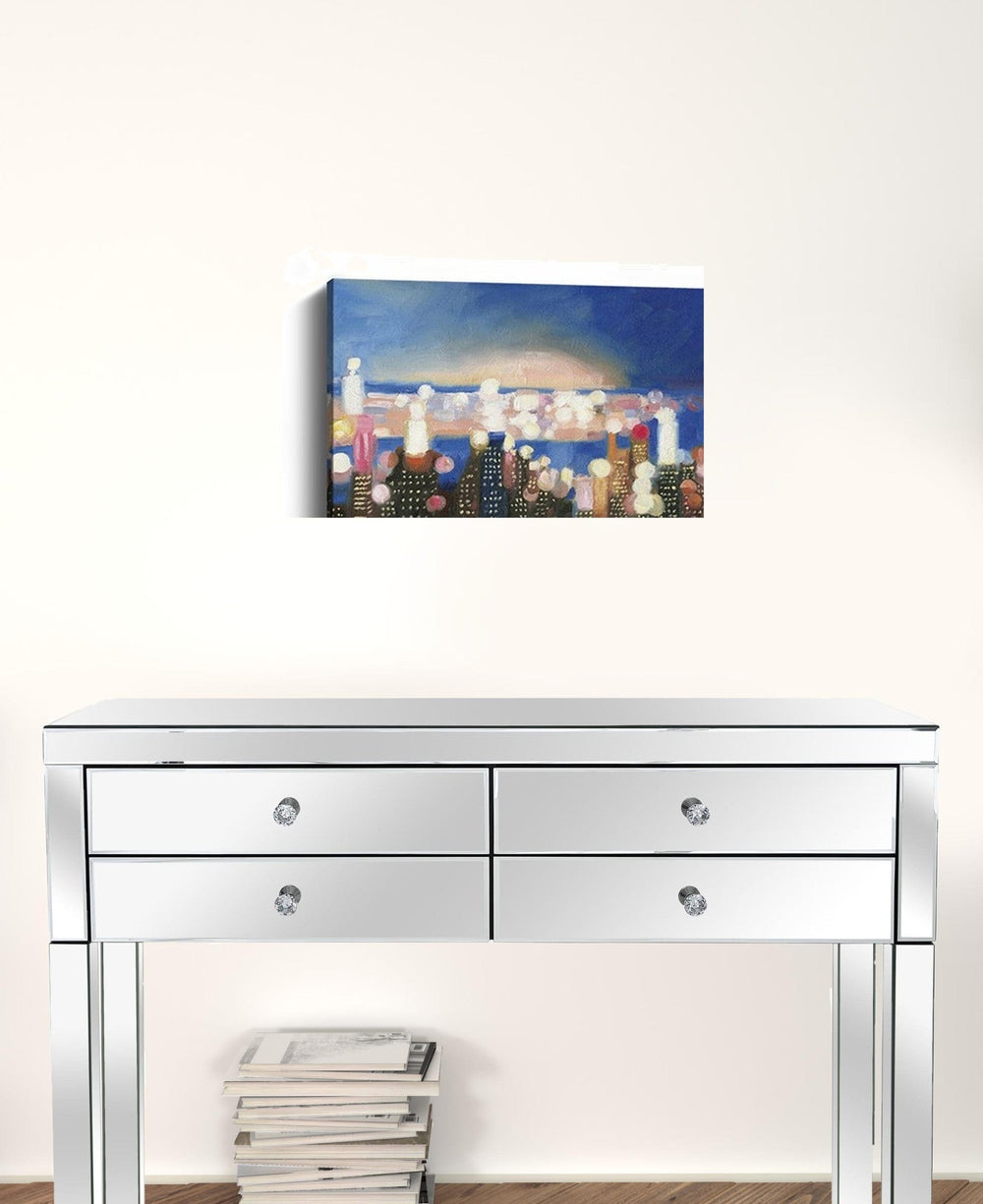 20" x 16" Watercolor City Lights on the Horizon Canvas Wall Art - Homeroots