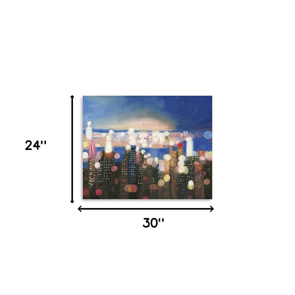 30" x 24" Watercolor City Lights on the Horizon Canvas Wall Art - Homeroots