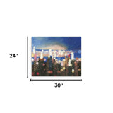 30" x 24" Watercolor City Lights on the Horizon Canvas Wall Art - Homeroots