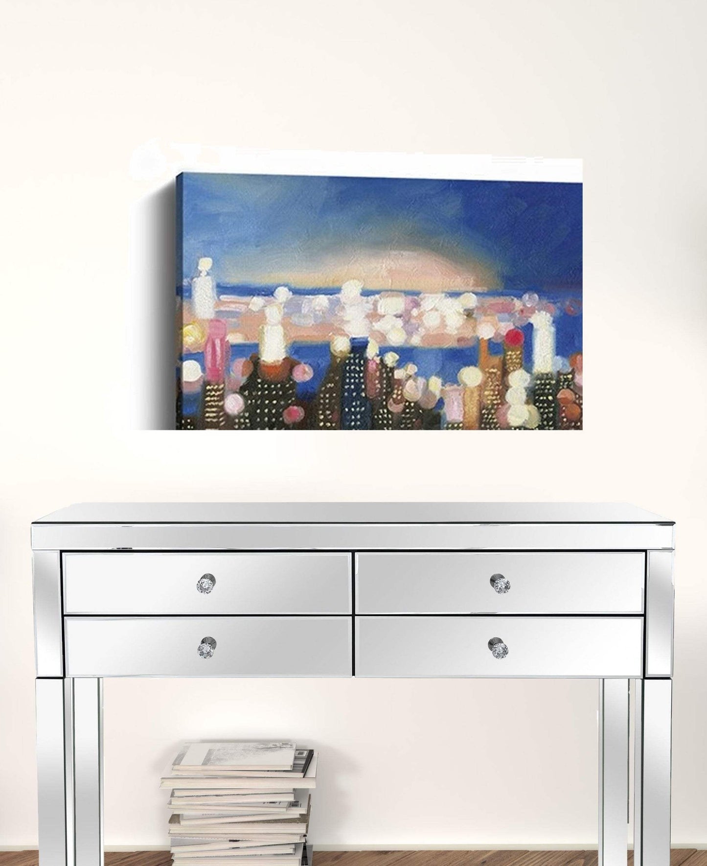 30" x 24" Watercolor City Lights on the Horizon Canvas Wall Art - Homeroots - Flyclothing LLC