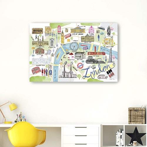 Fun Illustrated London Map Unframed Print Wall Art - Homeroots - Flyclothing LLC