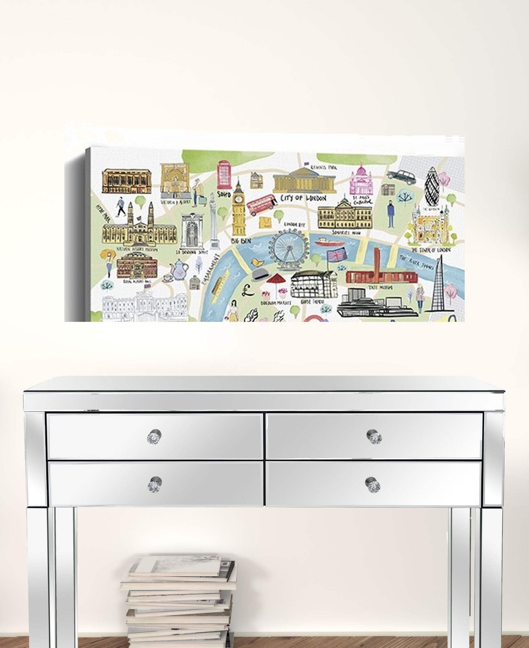 Fun Illustrated London Map Unframed Print Wall Art - Homeroots - Flyclothing LLC