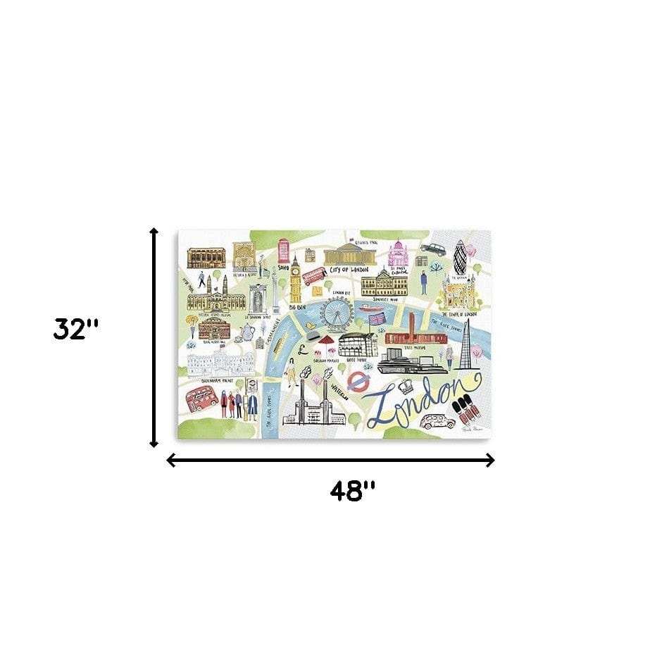 Fun Illustrated London Map Unframed Print Wall Art - Homeroots - Flyclothing LLC