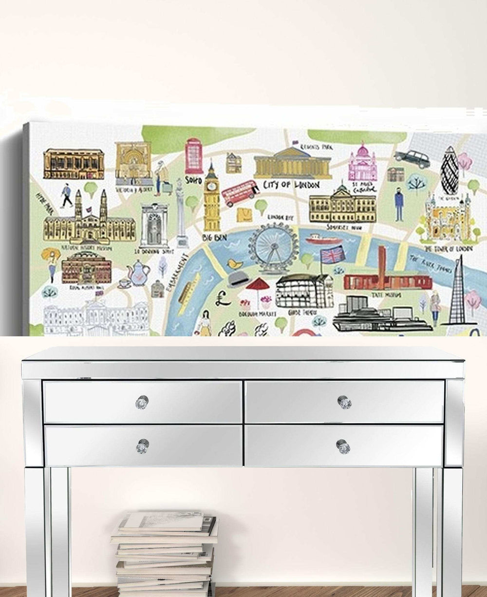 Fun Illustrated London Map Unframed Print Wall Art - Homeroots - Flyclothing LLC
