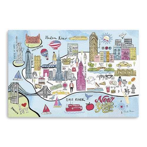 Fun Illustrated Nyc Map Unframed Print Wall Art - Homeroots - Flyclothing LLC