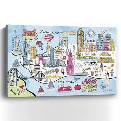 Fun Illustrated Nyc Map Unframed Print Wall Art - Homeroots - Flyclothing LLC