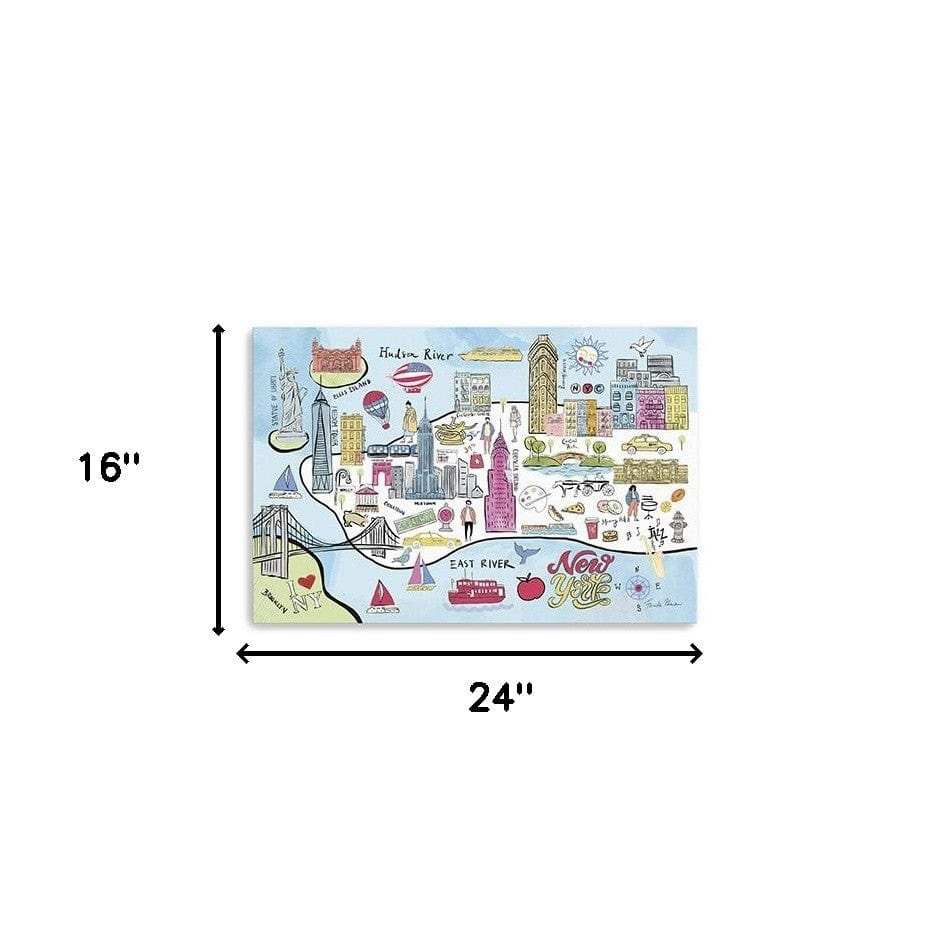 Fun Illustrated Nyc Map Unframed Print Wall Art - Homeroots - Flyclothing LLC