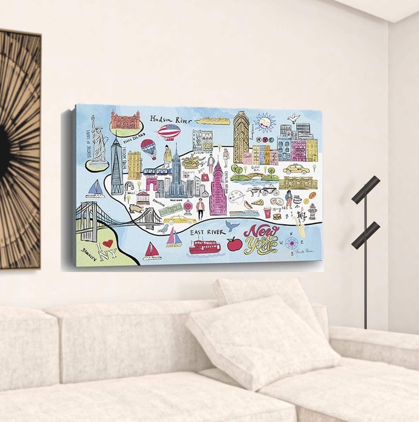 Fun Illustrated Nyc Map Unframed Print Wall Art - Homeroots - Flyclothing LLC