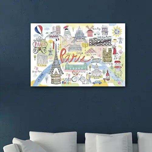 Fun Illustrated Paris Map Unframed Print Wall Art - Homeroots - Flyclothing LLC