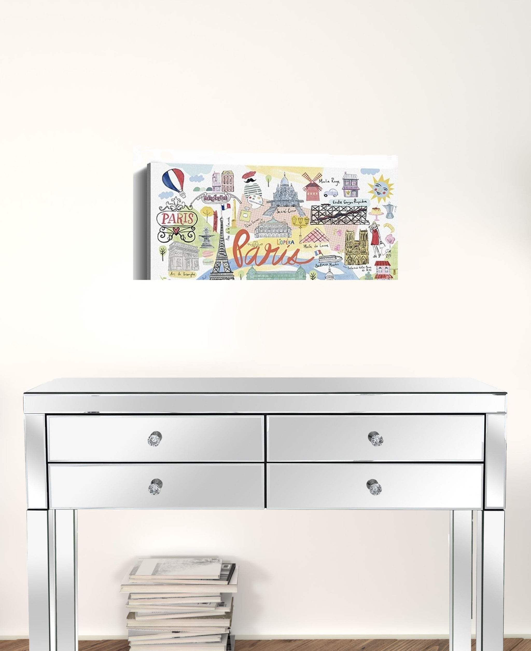 Fun Illustrated Paris Map Unframed Print Wall Art - Homeroots - Flyclothing LLC