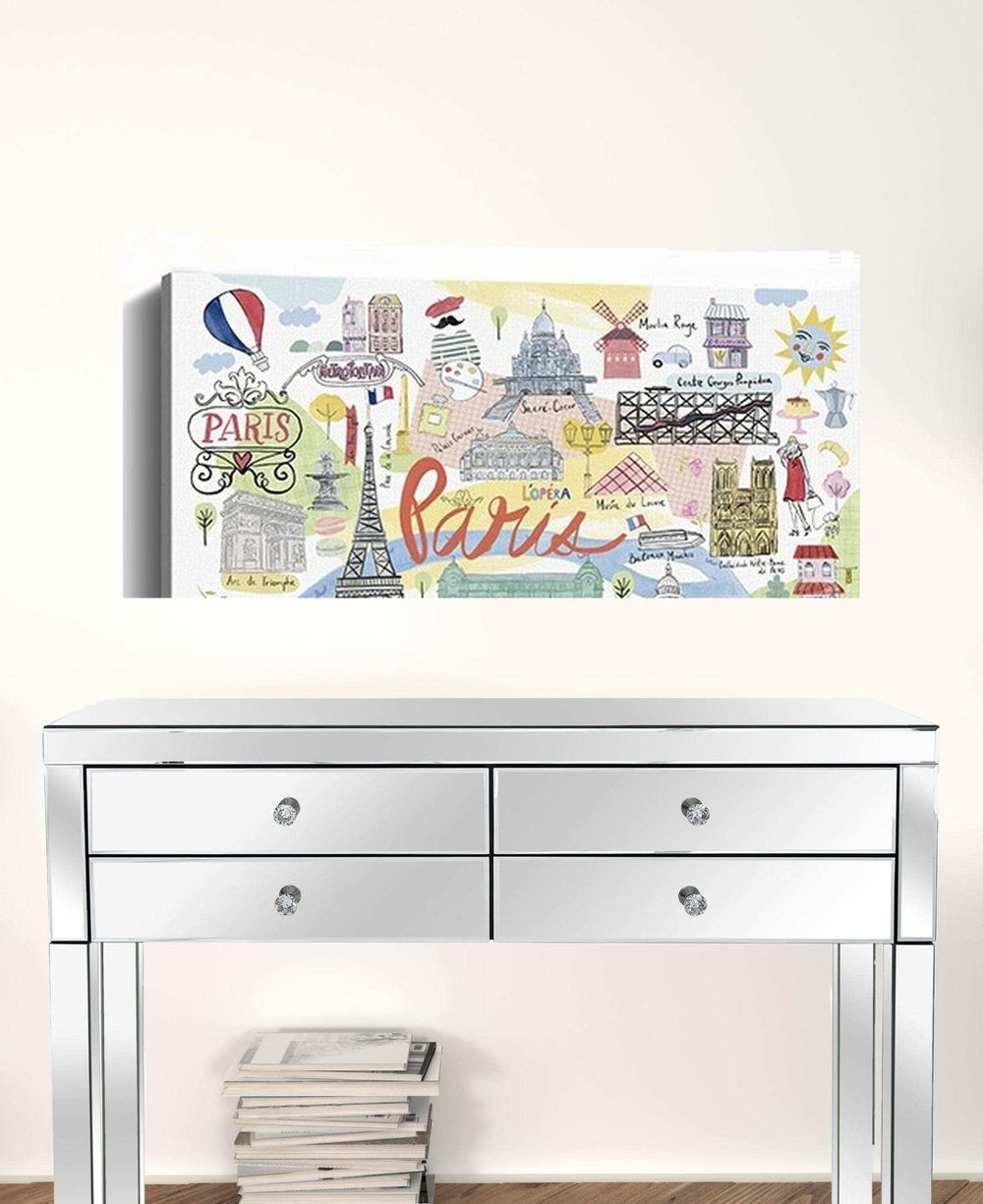 Fun Illustrated Paris Map Unframed Print Wall Art - Homeroots - Flyclothing LLC