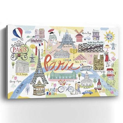 Fun Illustrated Paris Map Unframed Print Wall Art - Homeroots - Flyclothing LLC