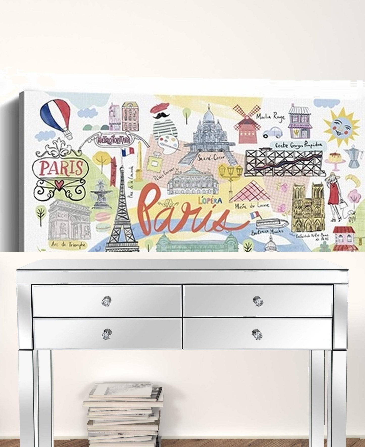 Fun Illustrated Paris Map Unframed Print Wall Art - Homeroots - Flyclothing LLC