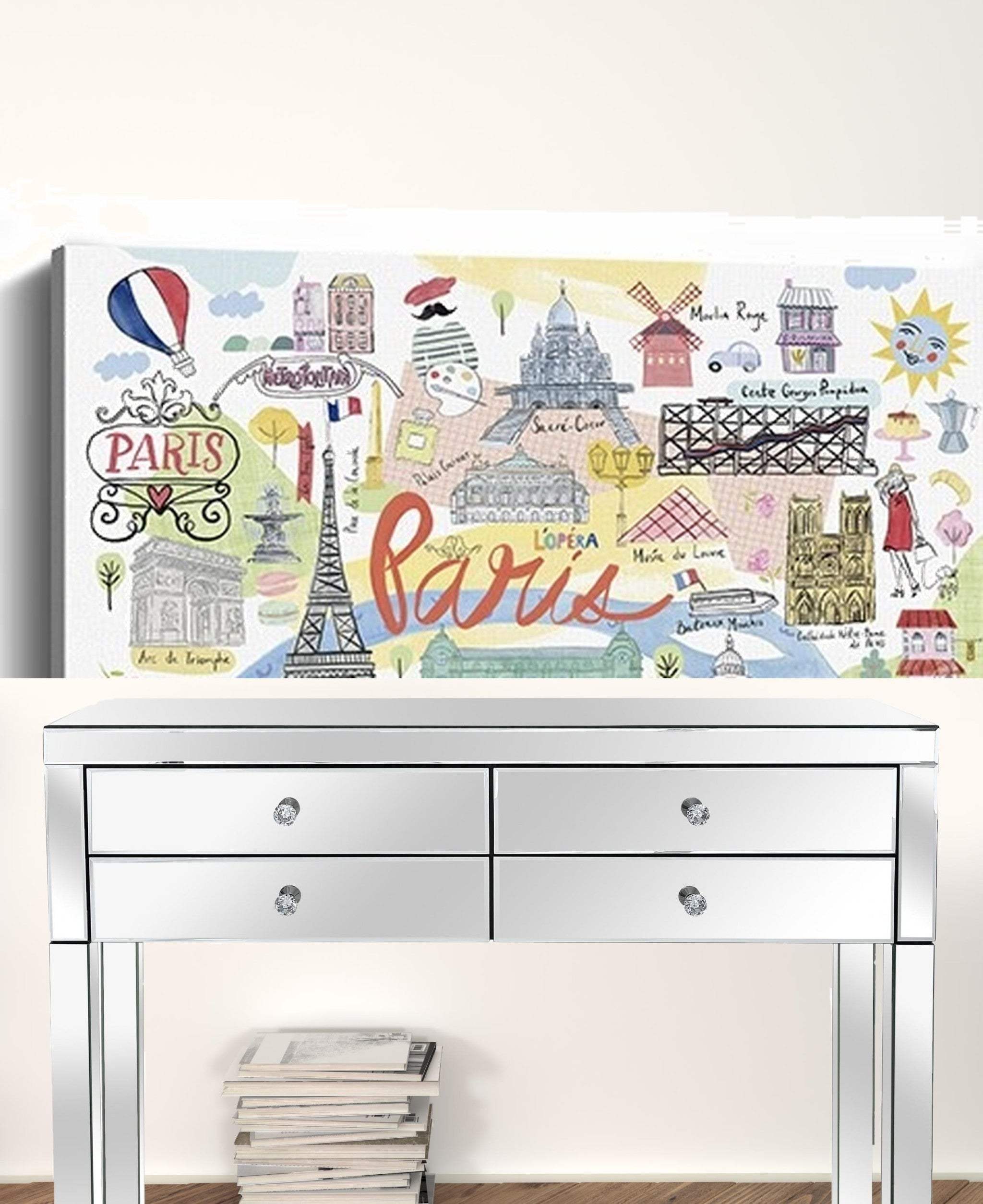 Fun Illustrated Paris Map Unframed Print Wall Art - Homeroots - Flyclothing LLC