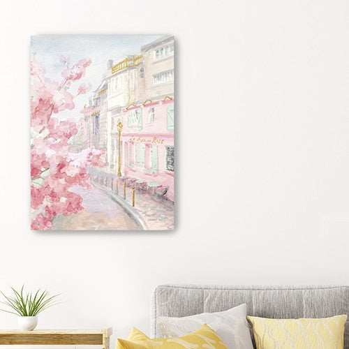 Pretty Pastel Pink Paris Street Unframed Print Wall Art - Homeroots - Flyclothing LLC