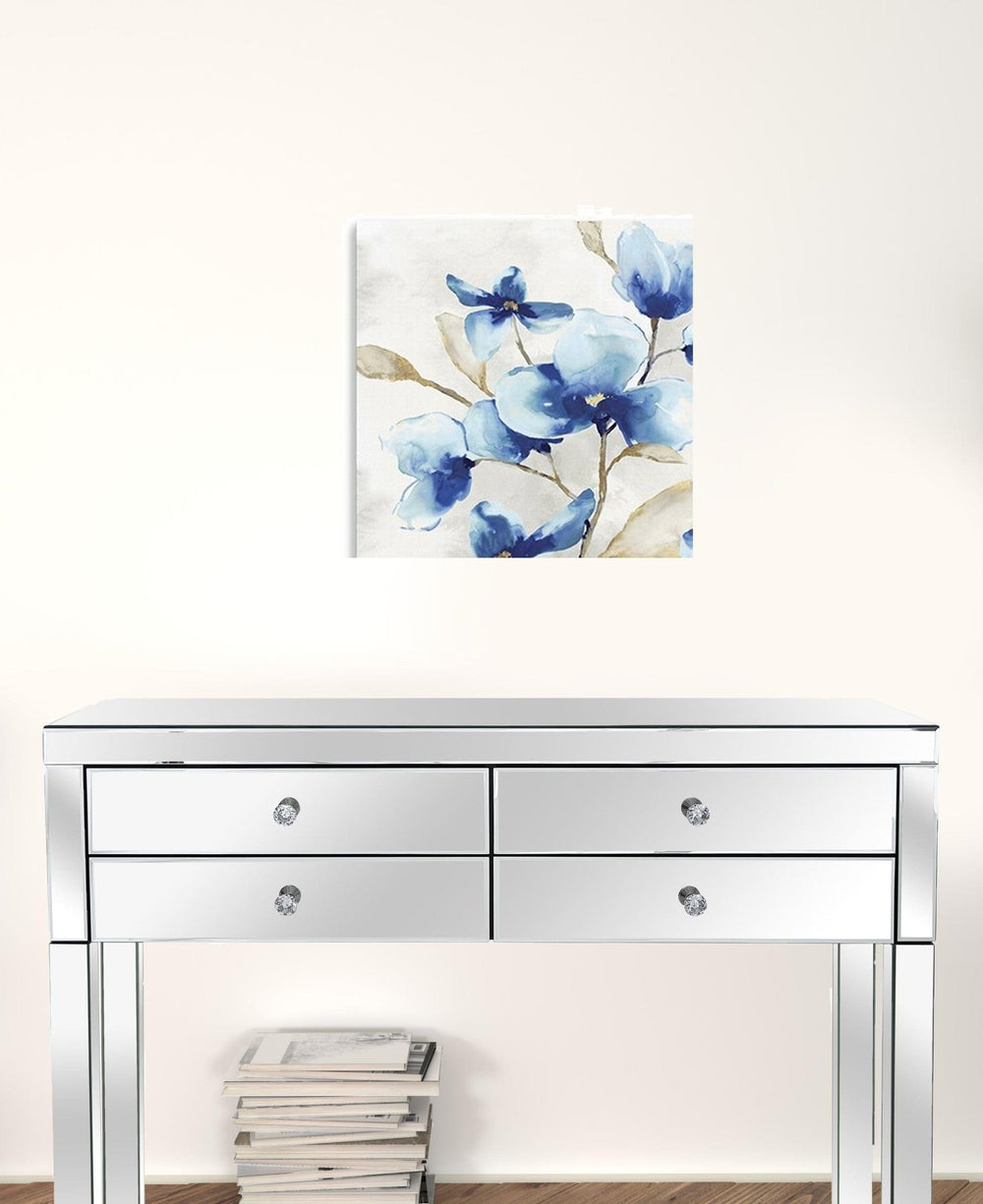 20" x 20" Watercolor Shades of Blue Floral Canvas Wall Art - Homeroots