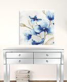 30" x 30" Watercolor Shades of Blue Floral Canvas Wall Art - Homeroots