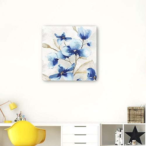 40" x 40" Watercolor Shades of Blue Floral Canvas Wall Art - Homeroots