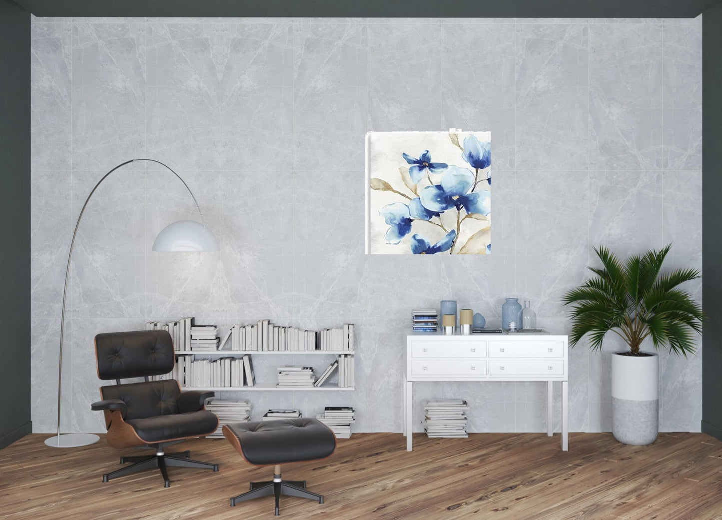 40" x 40" Watercolor Shades of Blue Floral Canvas Wall Art - Homeroots - Flyclothing LLC