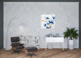 40" x 40" Watercolor Shades of Blue Floral Canvas Wall Art - Homeroots