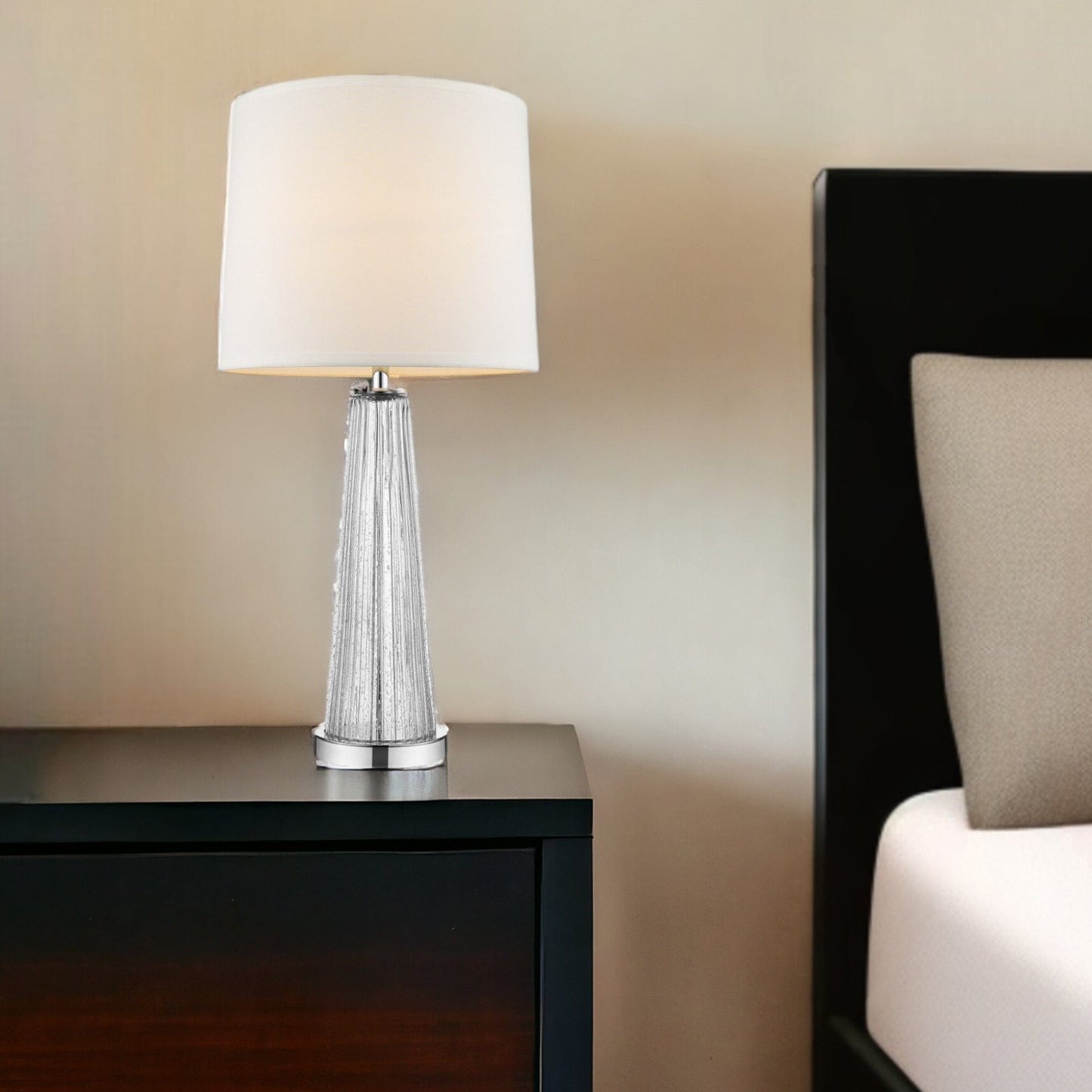 29" Clear Glass Buffet Lamp With Off White Empire Shade - Homeroots - Flyclothing LLC