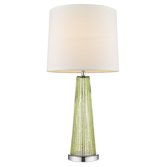 29" Green Glass Buffet Lamp With Off White Empire Shade