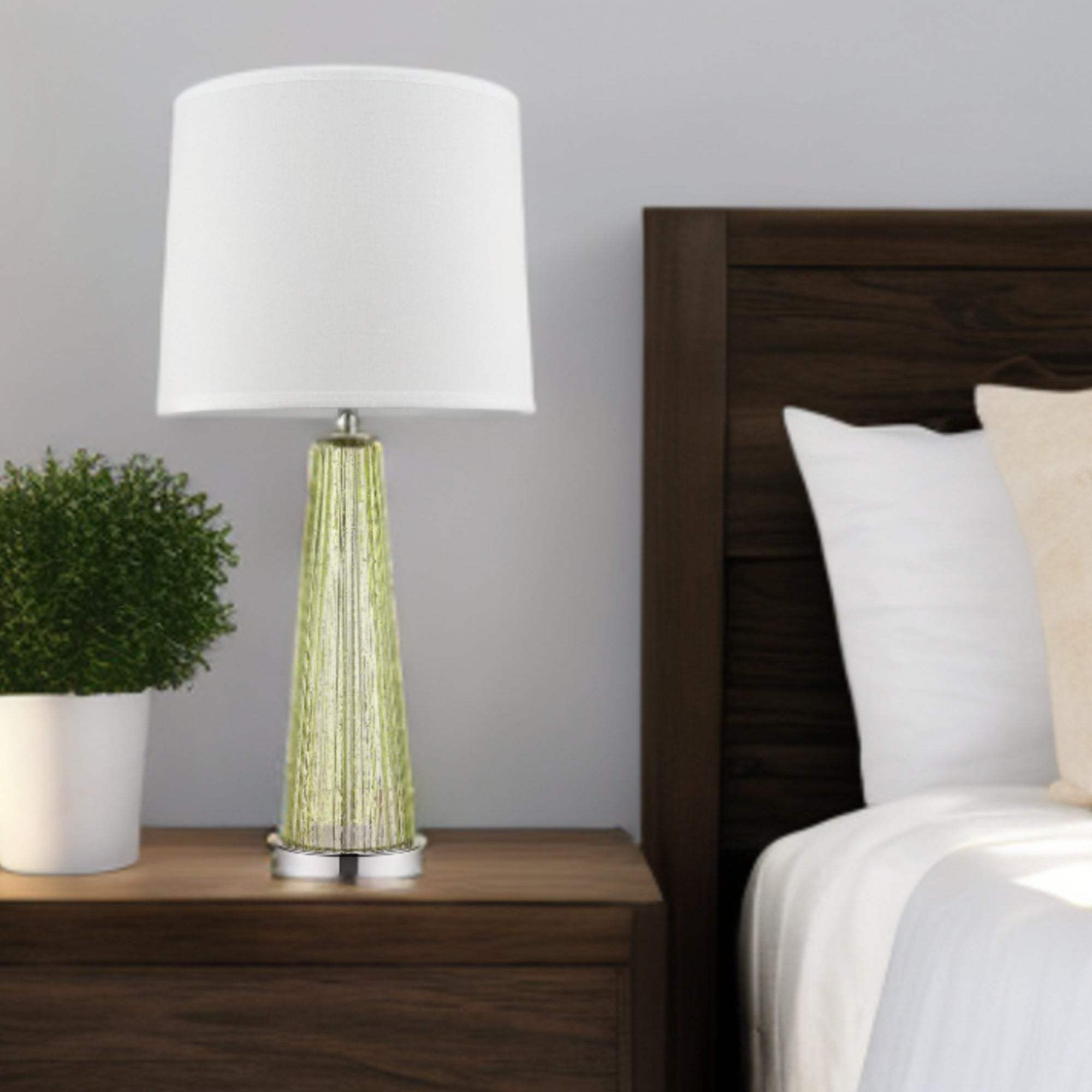 29" Green Glass Buffet Lamp With Off White Empire Shade - Homeroots - Flyclothing LLC