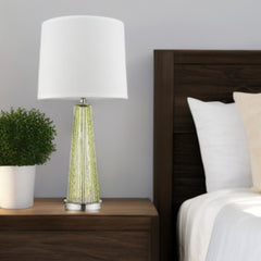 29" Green Glass Buffet Lamp With Off White Empire Shade
