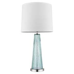 29" Aqua Glass Buffet Lamp With Off White Empire Shade