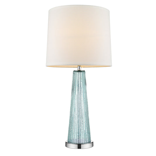 29" Aqua Glass Buffet Lamp With Off White Empire Shade
