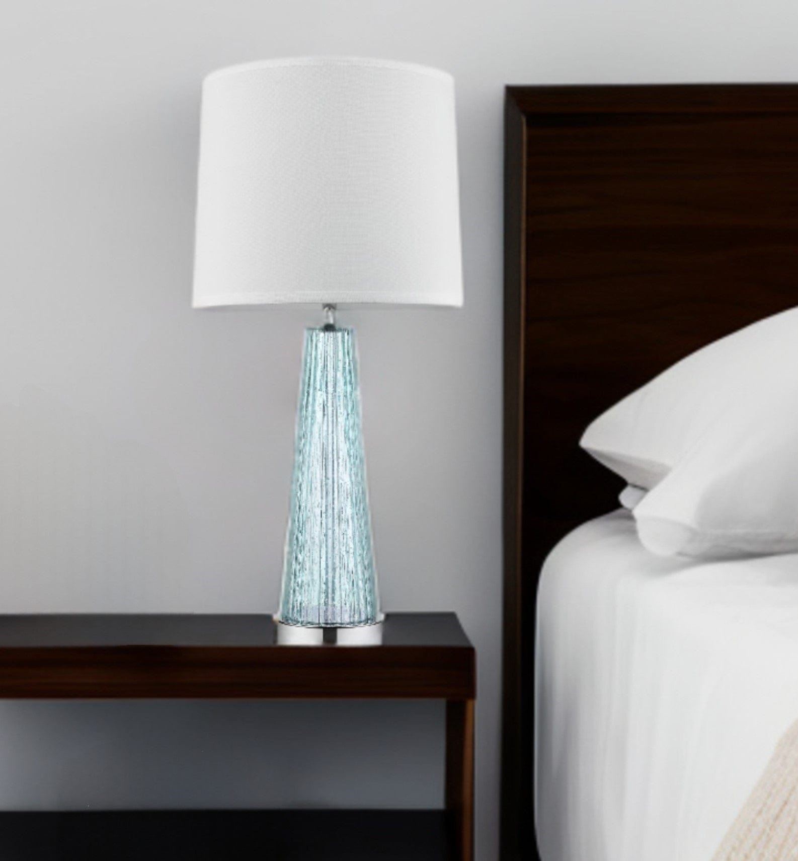 29" Aqua Glass Buffet Lamp With Off White Empire Shade - Homeroots - Flyclothing LLC