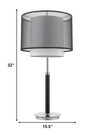 32" Black and Silver Metal Column Lamp With Black and White Drum Shade - Homeroots