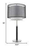 32" Black and Silver Metal Column Lamp With Black and White Drum Shade - Homeroots