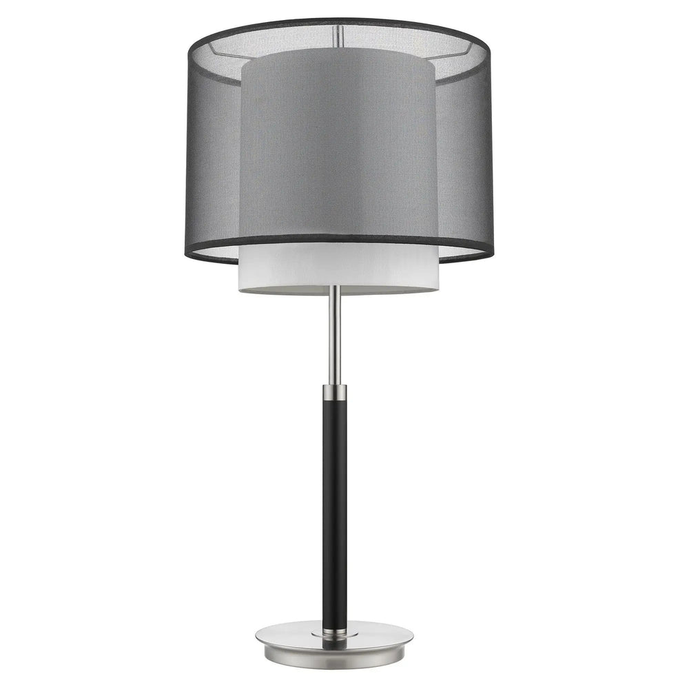 32" Black and Silver Metal Column Lamp With Black and White Drum Shade - Homeroots