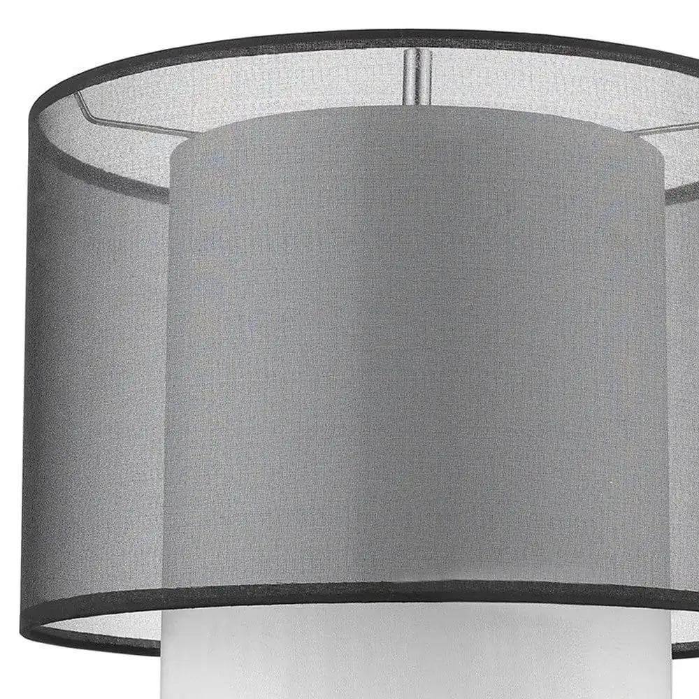 32" Black and Silver Metal Column Lamp With Black and White Drum Shade - Homeroots
