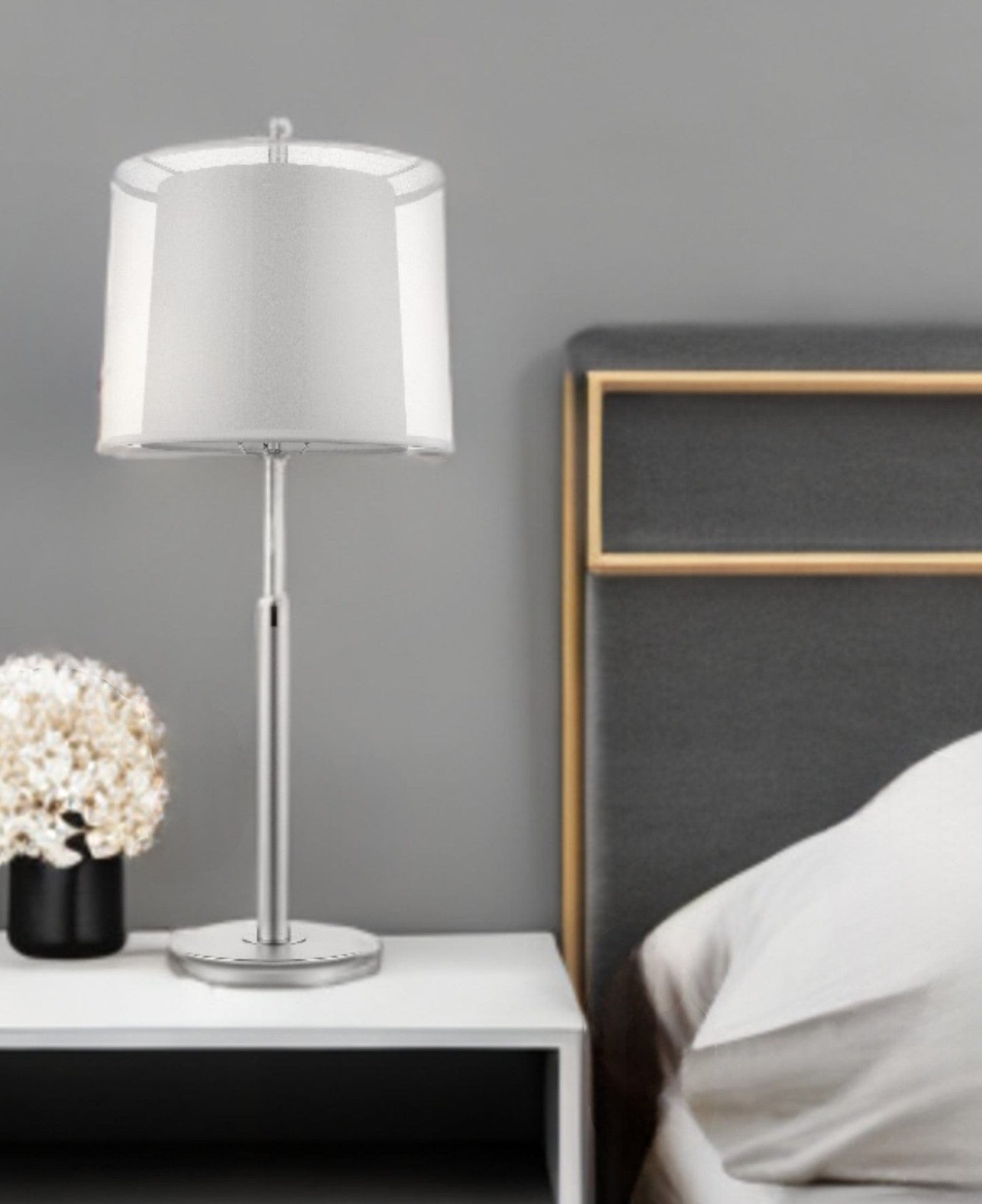 31" Silver Metal Table Lamp With White Empire Shade - Homeroots - Flyclothing LLC