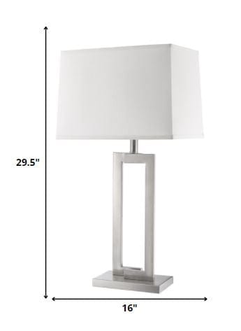 30" Silver Metal Table Lamp With White Rectangular Shade - Homeroots - Flyclothing LLC
