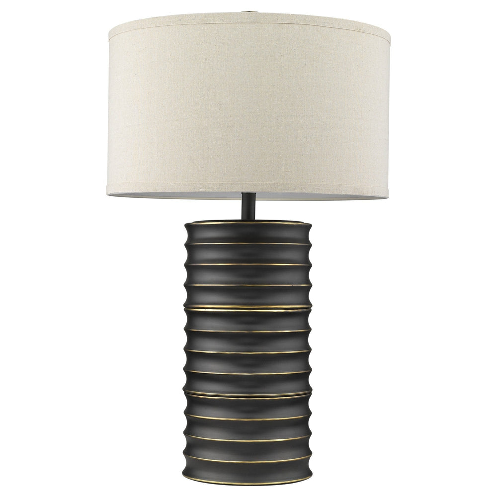 29" Black Metal Column Lamp With Off White Drum Shade - Homeroots
