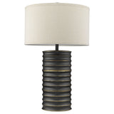 29" Black Metal Column Lamp With Off White Drum Shade - Homeroots