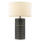 29" Black Metal Column Lamp With Off White Drum Shade - Homeroots