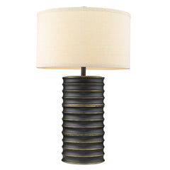29" Black Metal Column Lamp With Off White Drum Shade - Homeroots