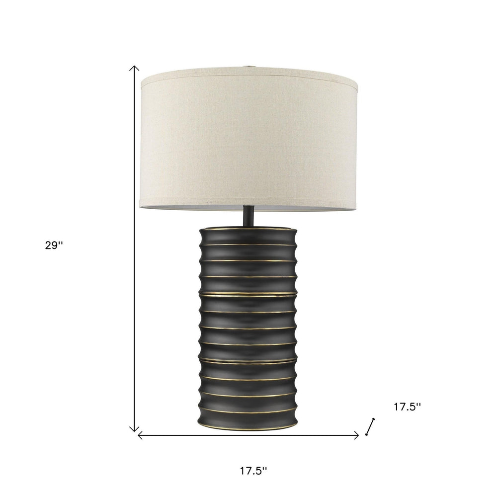 29" Black Metal Column Lamp With Off White Drum Shade - Homeroots