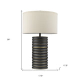 29" Black Metal Column Lamp With Off White Drum Shade - Homeroots