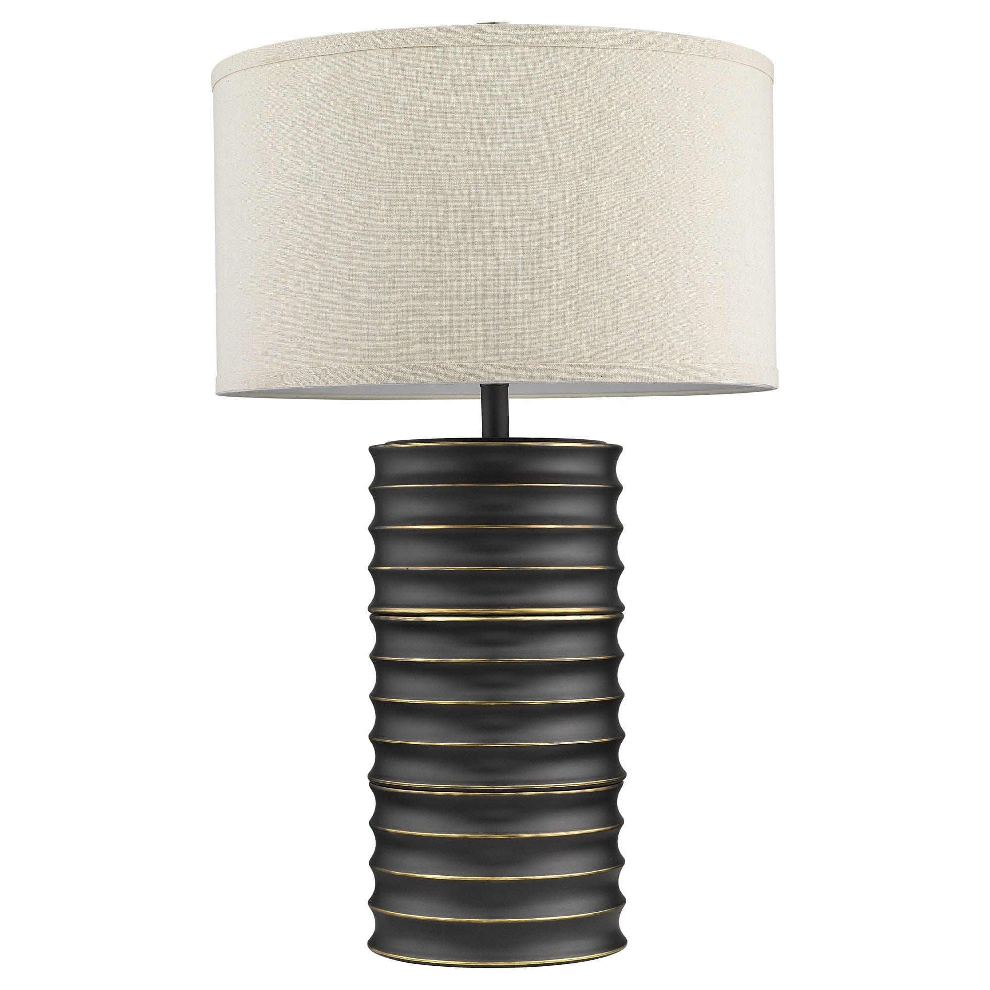 29" Black Metal Column Lamp With Off White Drum Shade - Homeroots