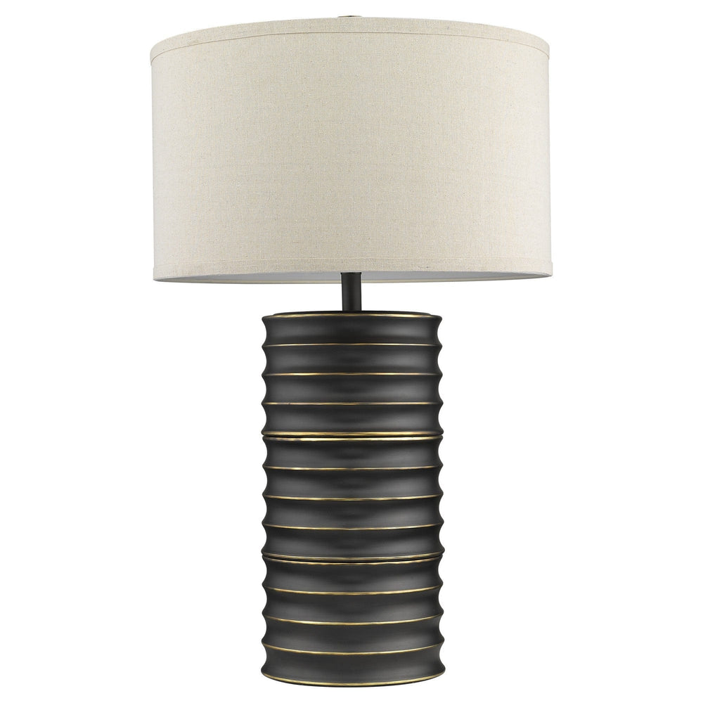 29" Black Metal Column Lamp With Off White Drum Shade - Homeroots