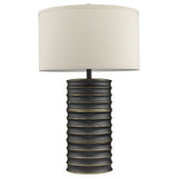 29" Black Metal Column Lamp With Off White Drum Shade - Homeroots