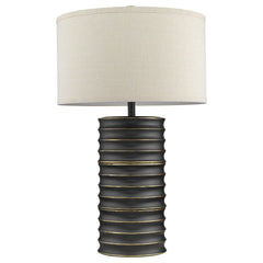 29" Black Metal Column Lamp With Off White Drum Shade - Homeroots