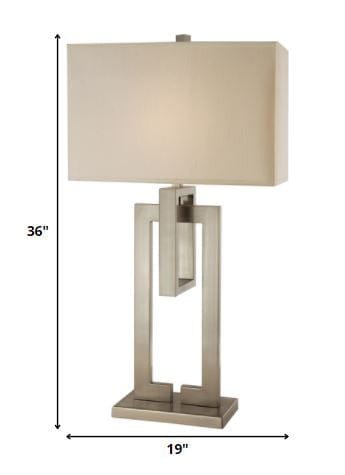 36" Nickel Iron Geometric Table Lamp With Ivory Shade - Homeroots